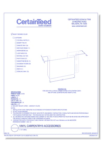 Vinyl Carpentry® Accessories: 3 1/2" Lineal