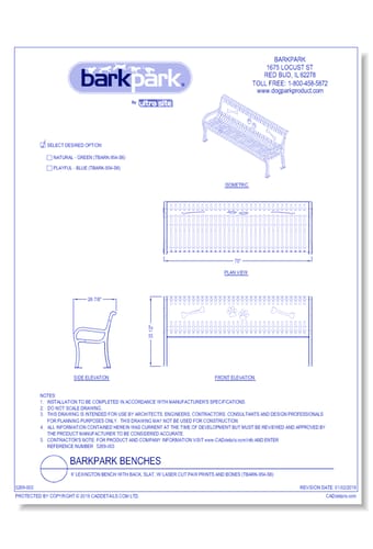 6' Lexington Bench with Back, Slat, w/ Laser Cut Paw Prints and Bones (TBARK-954-S6)