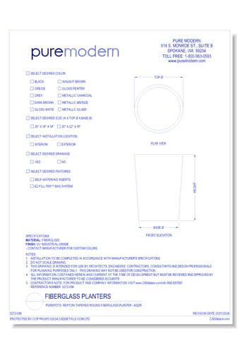PurePots: Repton Tapered Round Fiberglass Planter - 4322R