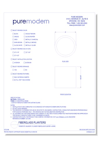 PurePots: Balmori Cylinder Fiberglass Planter - 4319RC