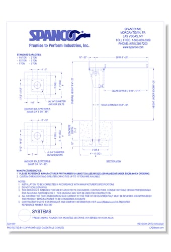 Freestanding Foundation Mounted Jib Crane (101-Series) (101-XXXX-XXXX)
