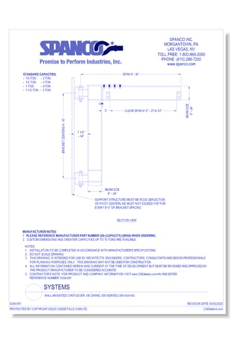 Wall-Mounted Cantilever Jib Crane (300-Series) (300-XXX-XX)