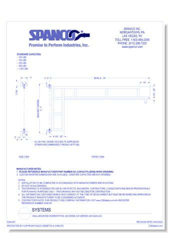 Wall-Mounted Workstation Jib Crane (501-Series) (501-XXXX-XX)