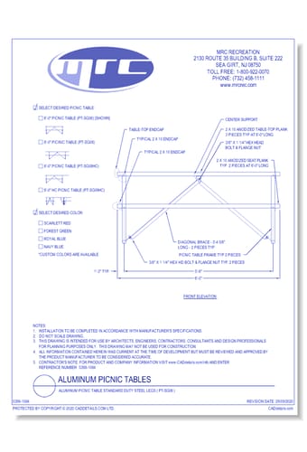 National Recreation Systems: Aluminum Picnic Table Standard Duty Steel Legs (PT-SG06)