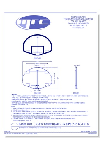 Bison: Extended Life Competition Fan-Shaped Glass Backboard (BA44XL)