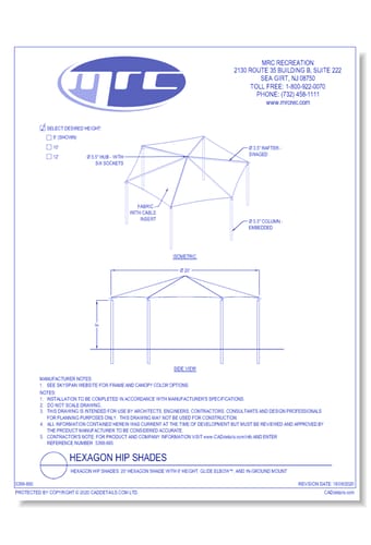 Superior Shade: 20' Hexagon Shade With 8' Height, Glide Elbow™, And In-Ground Mount