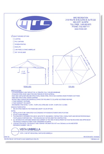 Superior Shade: Vista - 5.0M / 16ft Hexagonal Cantilever Umbrella