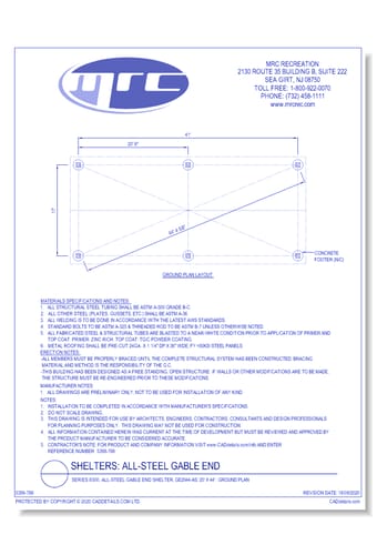 Superior Shelter & Amenities: Series 8300, All-Steel Gable End Shelter, 20' x 44' Ground Plan (GE2044-AS)