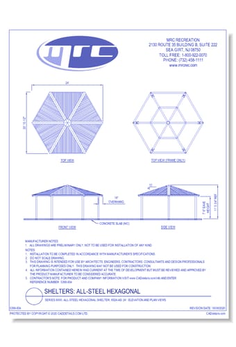 Superior Shelter & Amenities: Series 8000, All-Steel Hexagonal Shelter, 24' Elevation And Plan Views (6S24-AS)