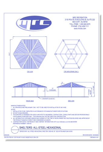 Superior Shelter & Amenities: Series 8000, All-Steel Hexagonal Shelter, 28' Elevation And Plan Views (6S28-AS)