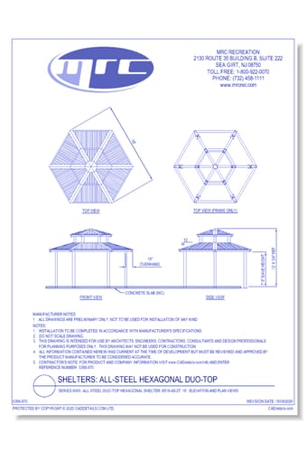 Superior Shelter & Amenities: Series 8000, All-Steel Duo-Top Hexagonal Shelter, 18' Elevation And Plan Views (6S18-AS-2T)