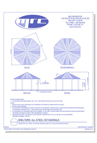 Superior Shelter & Amenities: Series 8500, All-Steel Octagonal Shelter, 20' Elevation And Plan Views (8S20-AS)