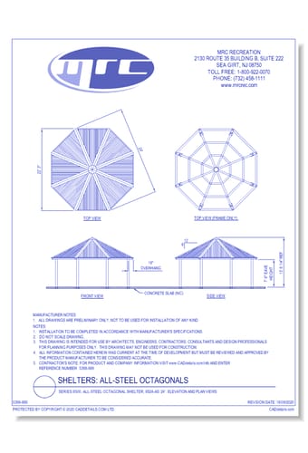 Superior Shelter & Amenities: Series 8500, All-Steel Octagonal Shelter, 24' Elevation And Plan Views (8S24-AS)