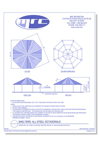 Superior Shelter & Amenities: Series 8500, All-Steel Octagonal Shelter, 32' Elevation And Plan Views (8S32-AS)