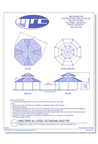 Superior Shelter & Amenities: Series 8500, All-Steel Duo-Top Octagonal Shelter, 28' Elevation And Plan Views (8S28-AS-2T)