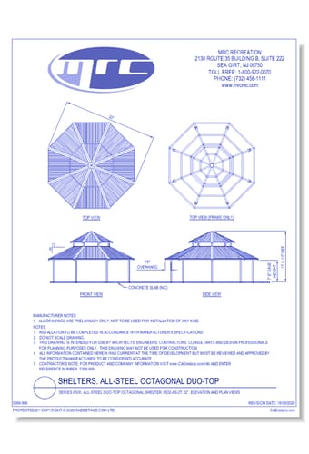 Superior Shelter & Amenities: Series 8500, All-Steel Duo-Top Octagonal Shelter, 32' Elevation And Plan Views (8S32-AS-2T)