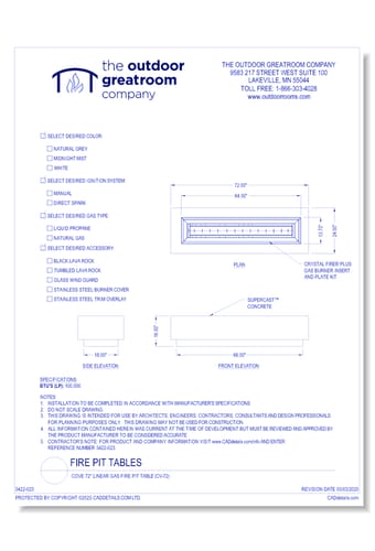 Cove 72" Linear Gas Fire Pit Table (CV-72)