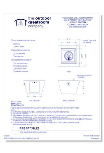 Cove Square Gas Fire Pit Bowl (CV-2424)