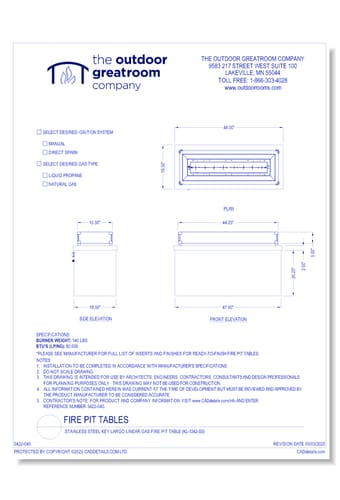 Stainless Steel Key Largo Linear Gas Fire Pit Table (KL-1242-SS)