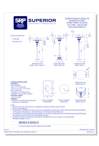 Outdoor Infrared Heater, Models GA301U/T/H/M/MP