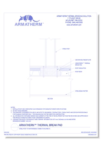 Armatherm™ Thermal Break Pad: Steel Post To Rafter/Beam Connection (Direct)