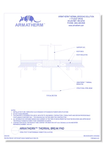 Armatherm™ Thermal Break Pad: Steel Post To Rafter/Beam Connection (Via Stub)