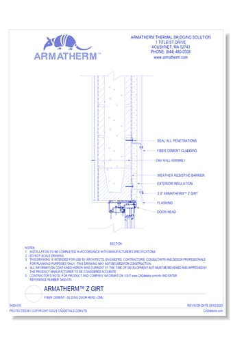 Armatherm™ Z Girt: Fiber Cement - Sliding Door Head - CMU