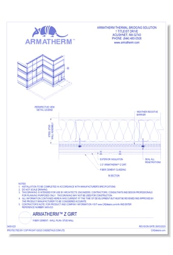 Armatherm™ Z Girt: Fiber Cement - Wall Plan- Stud Wall