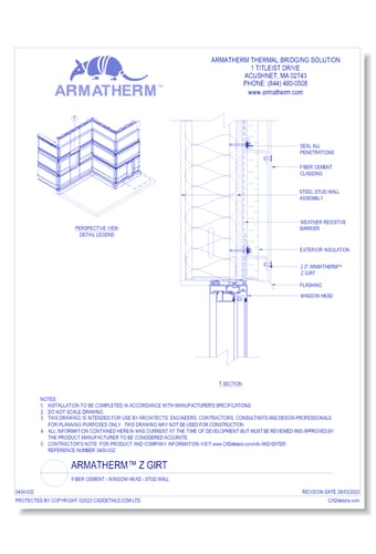 Armatherm™ Z Girt: Fiber Cement - Window Head - Stud Wall