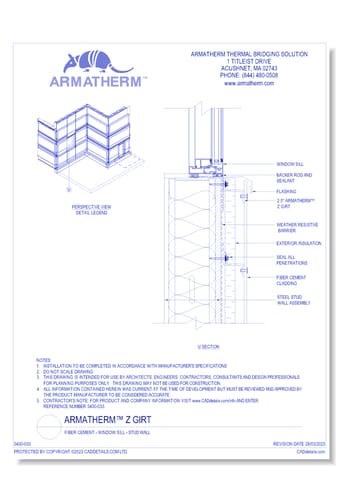 Armatherm™ Z Girt: Fiber Cement - Window Sill - Stud Wall