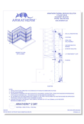 Armatherm™ Z Girt: ACM Panel - Base Of Wall - Stud Wall