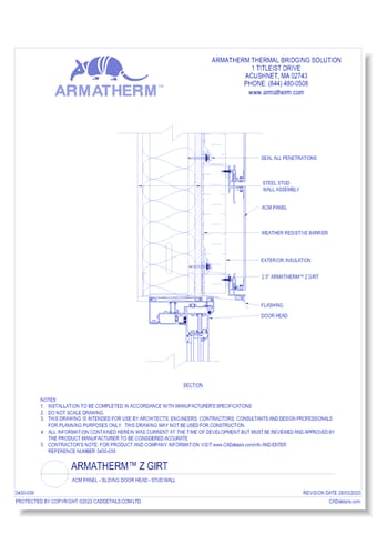 Armatherm™ Z Girt: ACM Panel - Sliding Door Head - Stud Wall