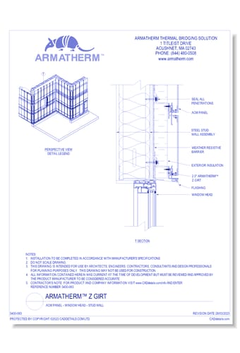 Armatherm™ Z Girt: ACM Panel - Window Head - Stud Wall