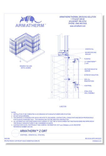 Armatherm™ Z Girt: ACM Panel - Window Sill - Stud Wall