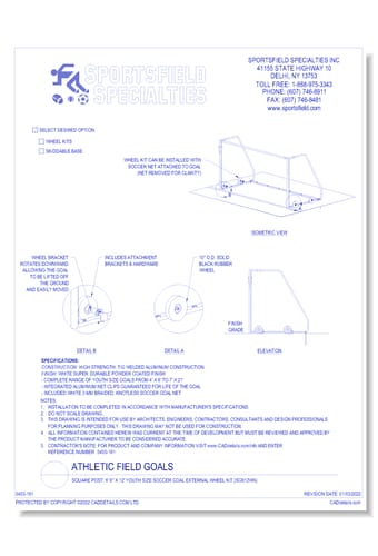 Square Post: 6' 6'' x 12' Youth Size Soccer Goal External Wheel Kit (SG612WK)