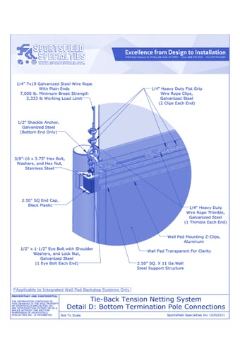 Tie-Back: Tension Backstop Netting System with Tie-Backs - Detail D