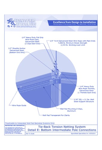 Tie-Back: Tension Backstop Netting System with Tie-Backs - Detail E