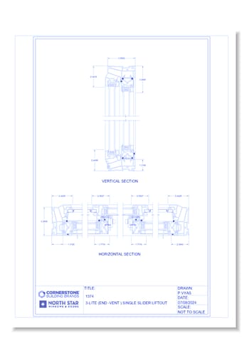 1000 Series - 1374 3-Lite Single Slider (End-Vent) Liftout Window