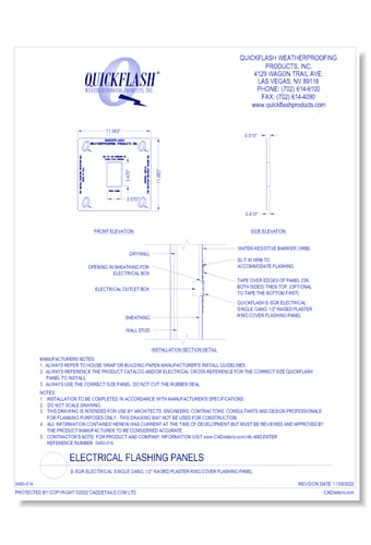 E-SGR Electrical Single Gang 1/2" Raised Plaster Ring Cover Flashing Panel