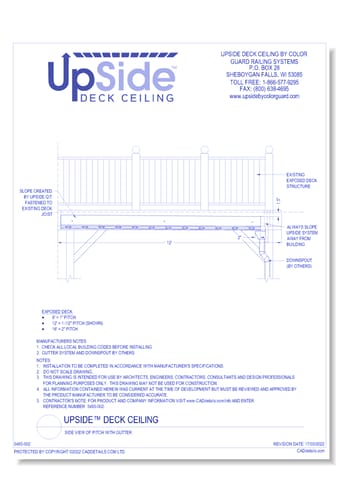 UpSide™ Deck Ceiling: Side View of Pitch with Gutter
