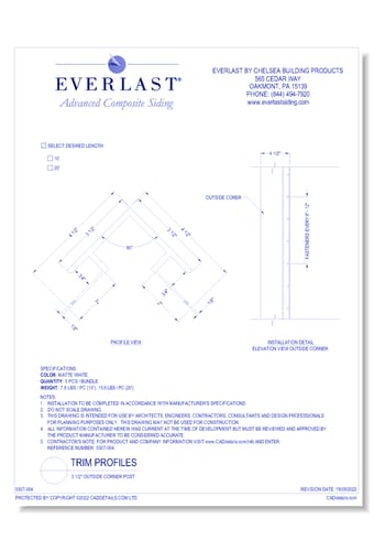 Trim Profiles: 3 1/2" Outside Corner Post