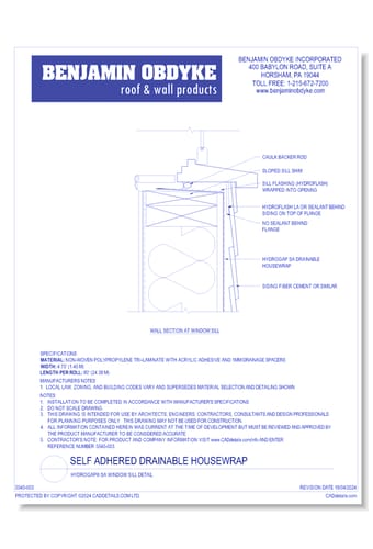 Self Adhered Drainable Housewrap: HydroGap® SA Window Sill Detail