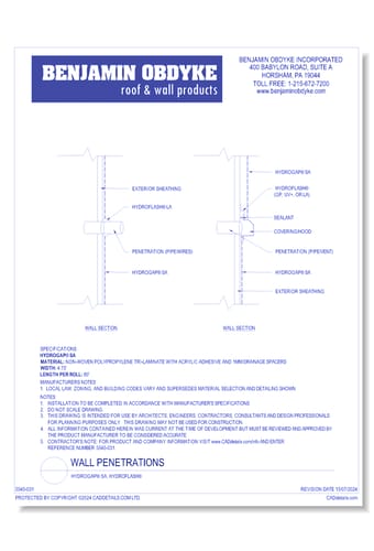 Wall Penetrations: HydroGap® SA, HydroFlash®