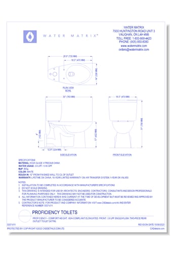 Proficiency - Comfort Height, ADA-Compliant Elongated, Front, 3.6 lpf Single-Flush, Two-Piece Rear Outlet Toilet (N7799)