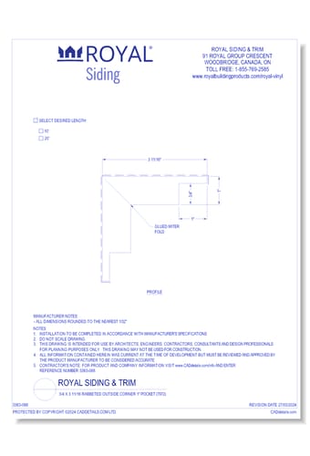 5/4 x 3 11/16 Rabbeted Outside Corner 1" Pocket (7972)