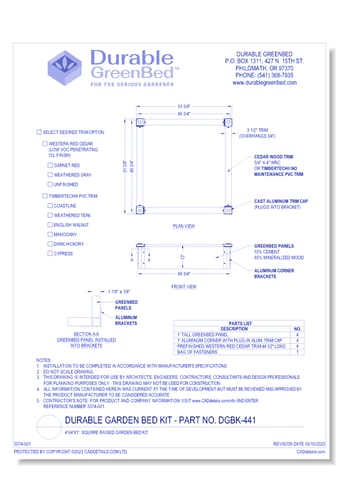 4'X4'X1': Square Raised Garden Bed Kit