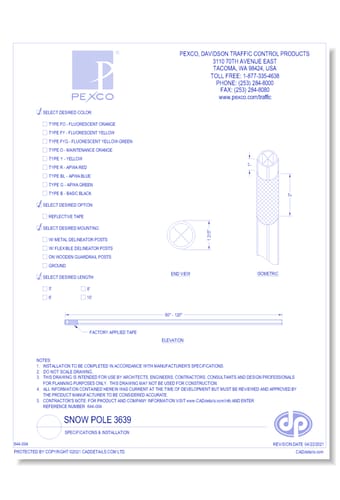 Snow Pole 3639:  Specifications & Installation
