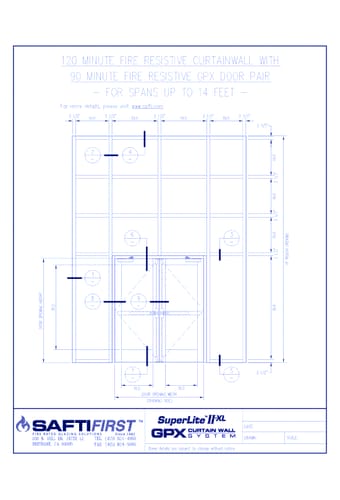 GPX Curtain Wall: 120 Minute Fire Resistive Curtain Wall with 90 Minute Fire Resistive Door Pair For Spans over 14 Feet - Exterior