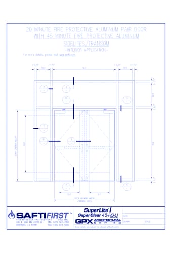 GPX Architectural Series: 20 Minute Fire Protective Aluminum Door Pair with 45 Minute Fire Protective Aluminum Sidelites/Transom – Interior