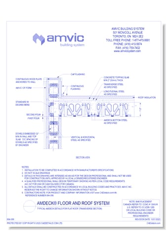 (AMD-CON-030) Typical AmDeck Details for Flat Roof (Transverse Section)